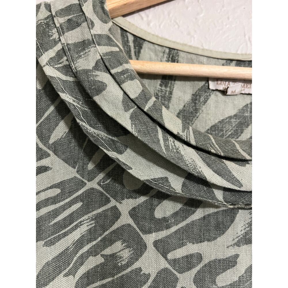 Lina Tomei Linen Tropical Leaf Print Dress Med - Picture 5 of 5